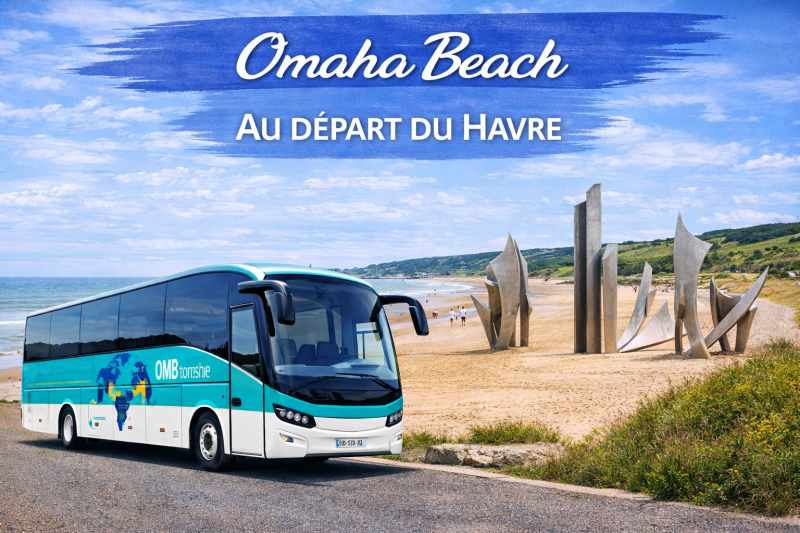 Omaha Beach et le bus touristique
